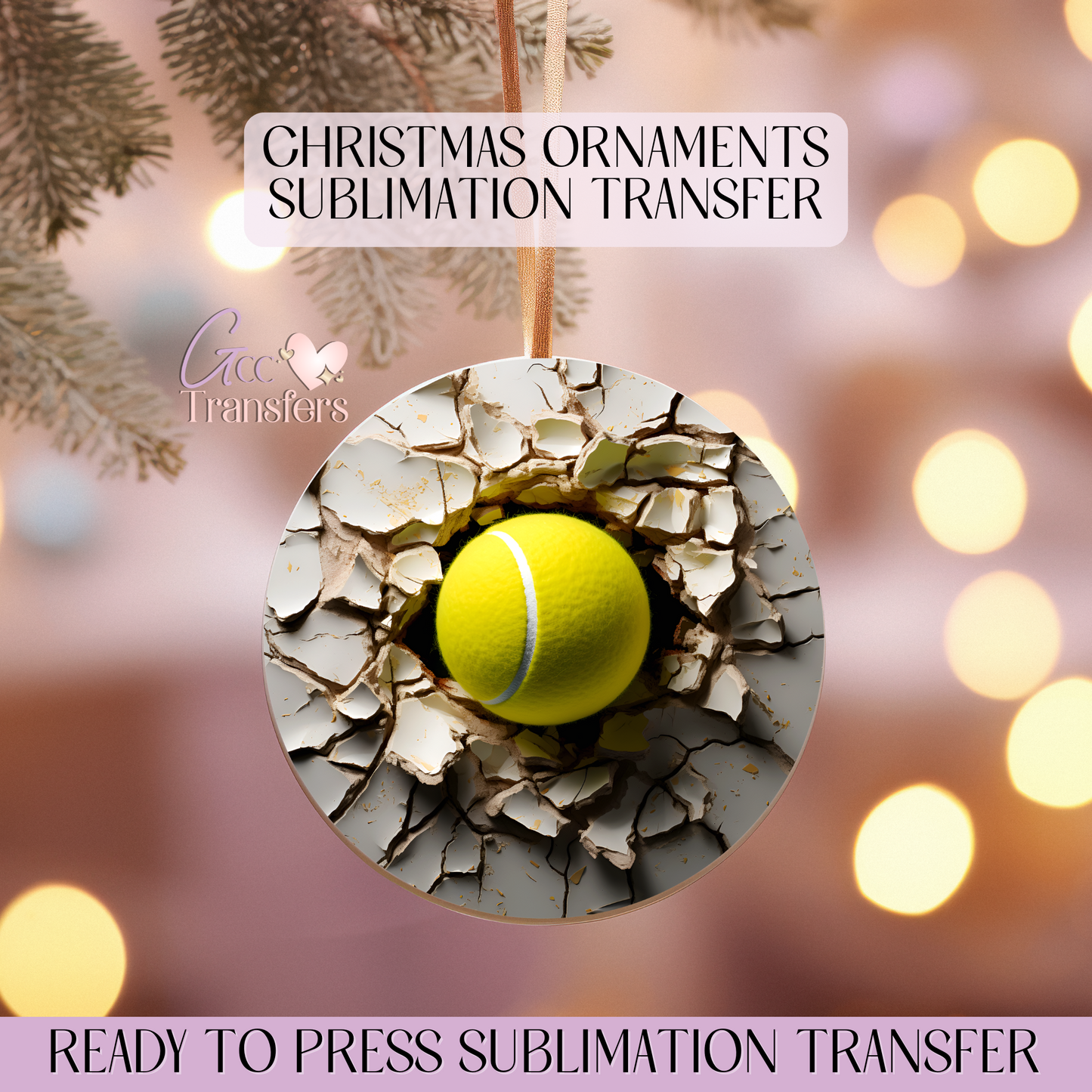 Tennis Ball Broken Wall - 3" Ornament Sublimation Transfer