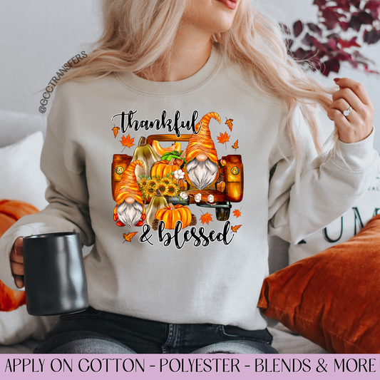 Thankful & Grateful Gnomes Fall - Full Color DTF Transfer