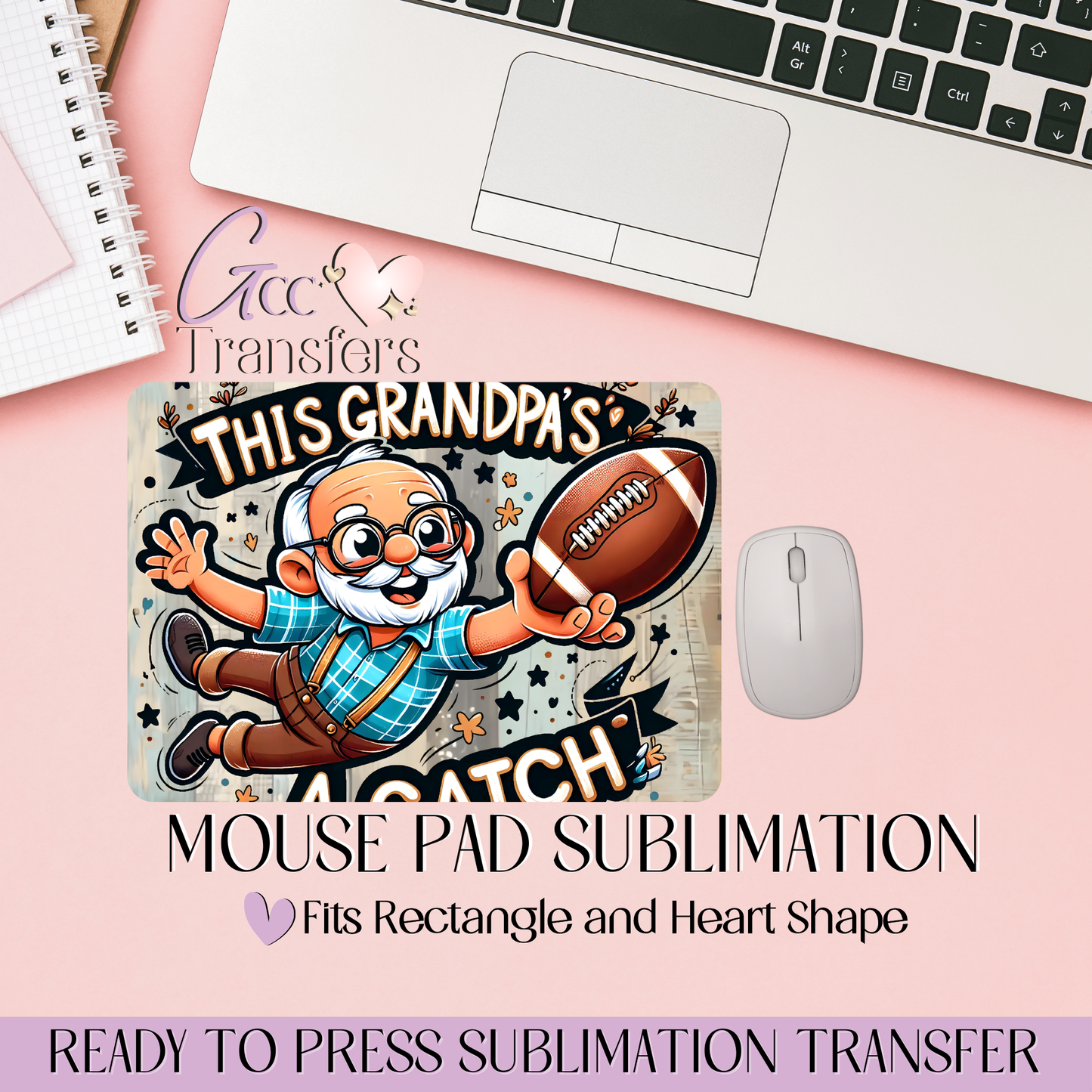 Grandpa Catching Football Ball - Mouse Pad Sublimation Transfer