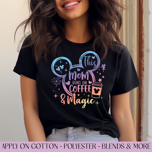 Mom Runs on Coffee Mice Head - Full Color DTF Transfer