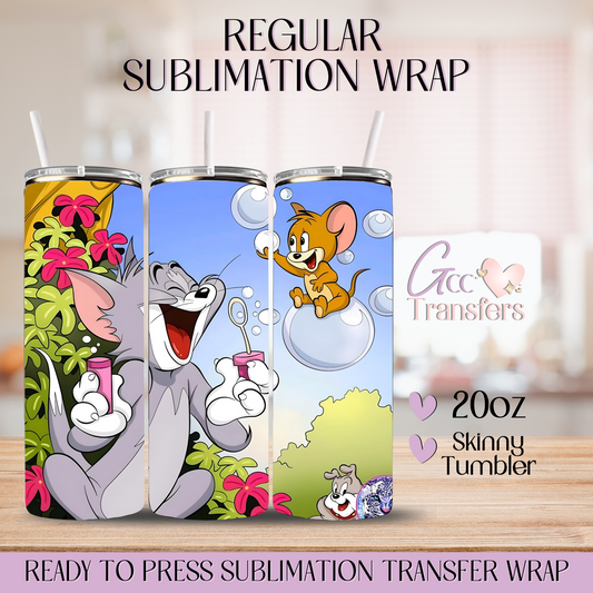 Playing Cat and Mouse Cartoons  - 20oz Regular Sublimation Wrap