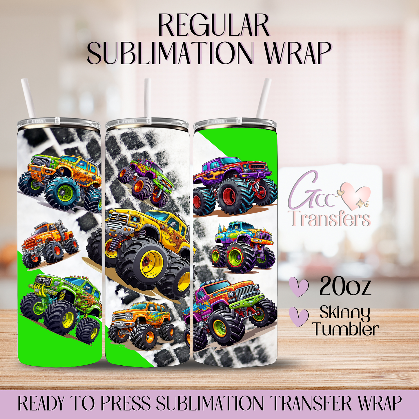 Trucks Green Background - 20oz Regular Sublimation Wrap