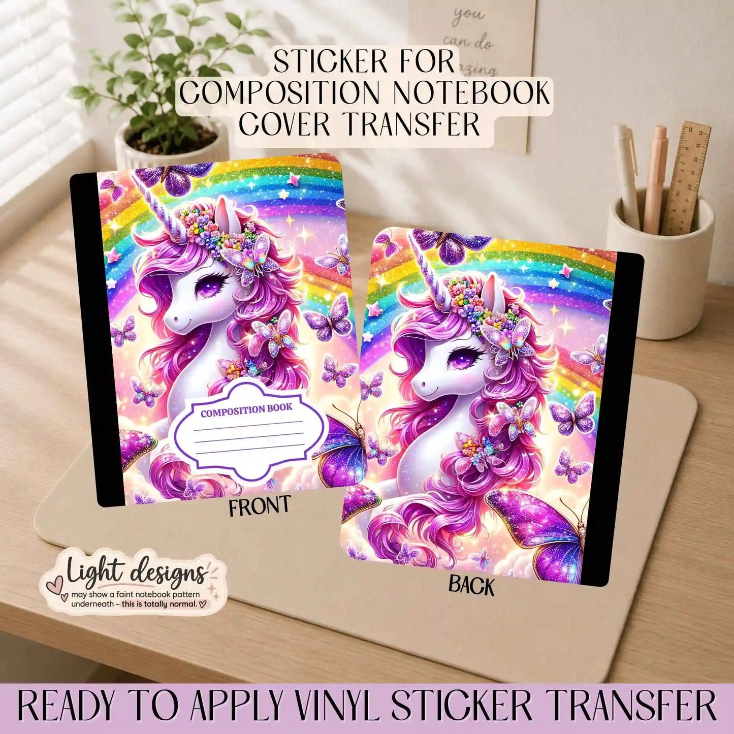 Unicorn Rainbow - Sticker for Notebook Cover