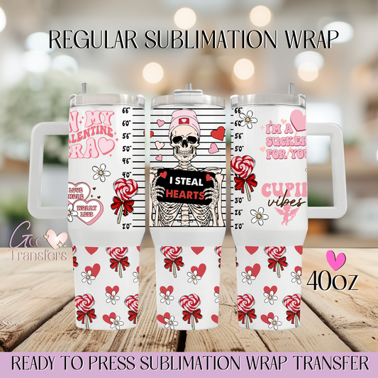 Valentines Skeleton Steal Hearts - 40oz Regular Sublimation Wrap