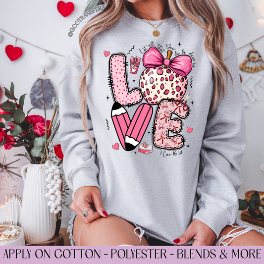 Love Teacher Bow Coquette - Full Color DTF Transfer