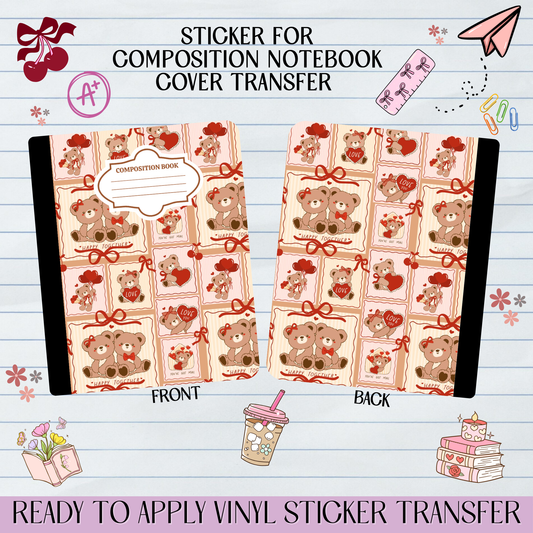 Girly Teddy Bear Valentine Couple - Sticker for Notebook Cover