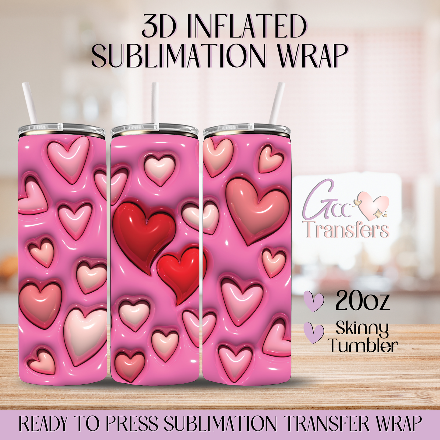 Valentine's Day Hearts - 20oz 3D Inflated Sublimation Wrap