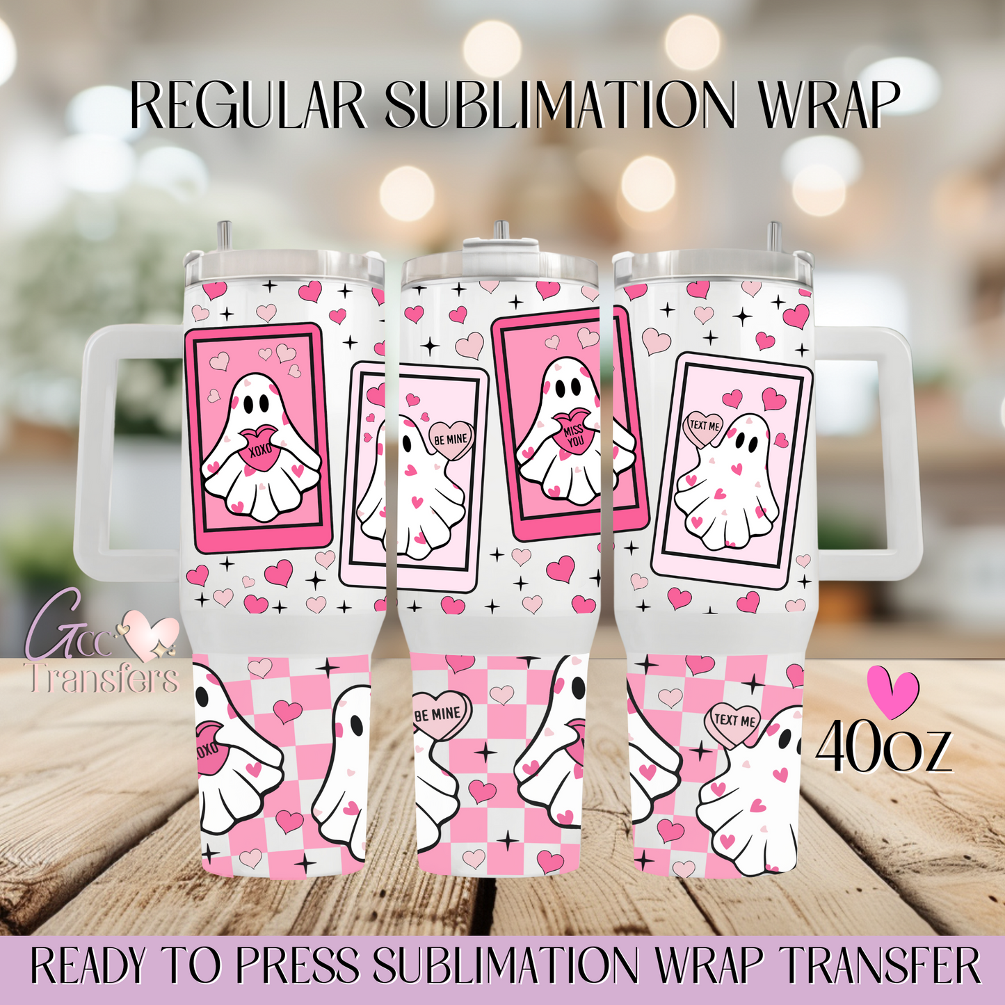 Valentines Cute Ghosts - 40oz Regular Sublimation Wrap