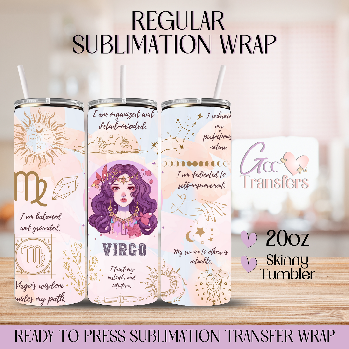 Virgo Zodiac Sign Affirmations - 20oz Regular Sublimation Wrap