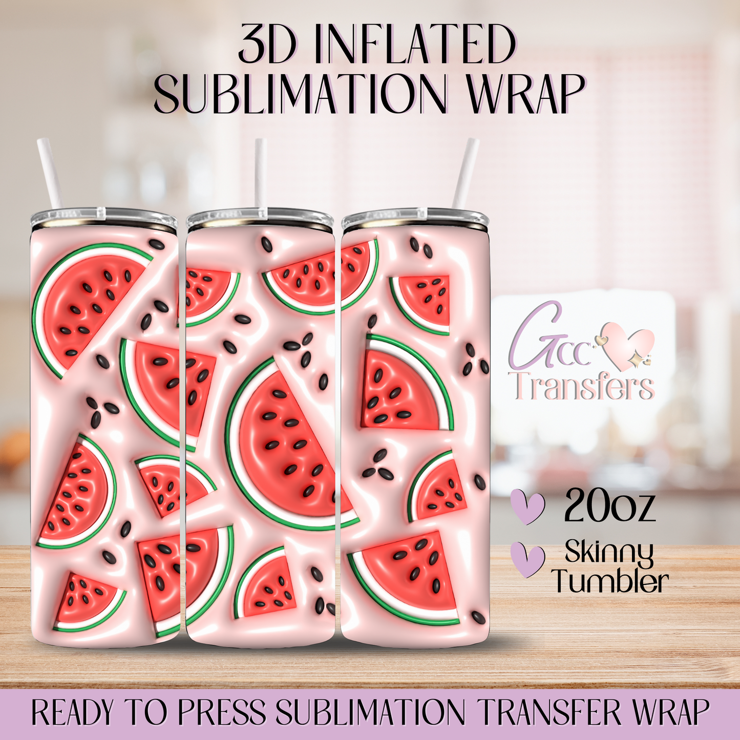 Watermelon Fruit - 20oz 3D Inflated Sublimation Wrap