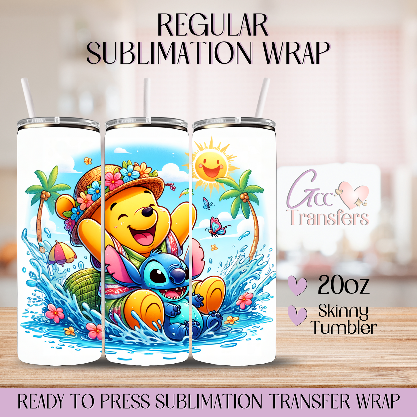 Hunny & Cute Character Swimming Pool- 20oz Regular Sublimation Wrap