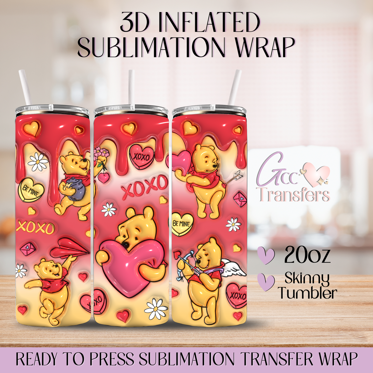 Honey Character XoXo Valentine - 20oz 3D Inflated Sublimation Wrap