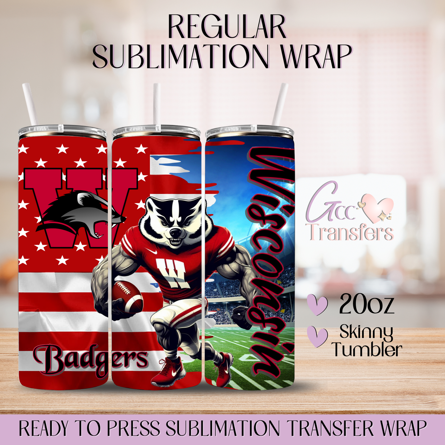 Badgers College Football Team - 20oz Regular Sublimation Wrap