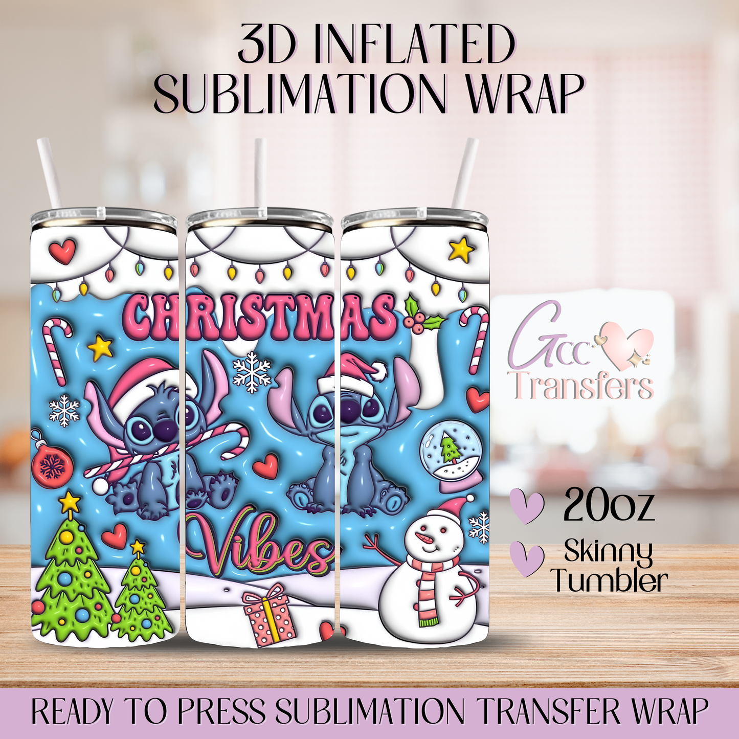 Christmas Vibes Cute Character - 20oz 3D Inflated Sublimation Wrap