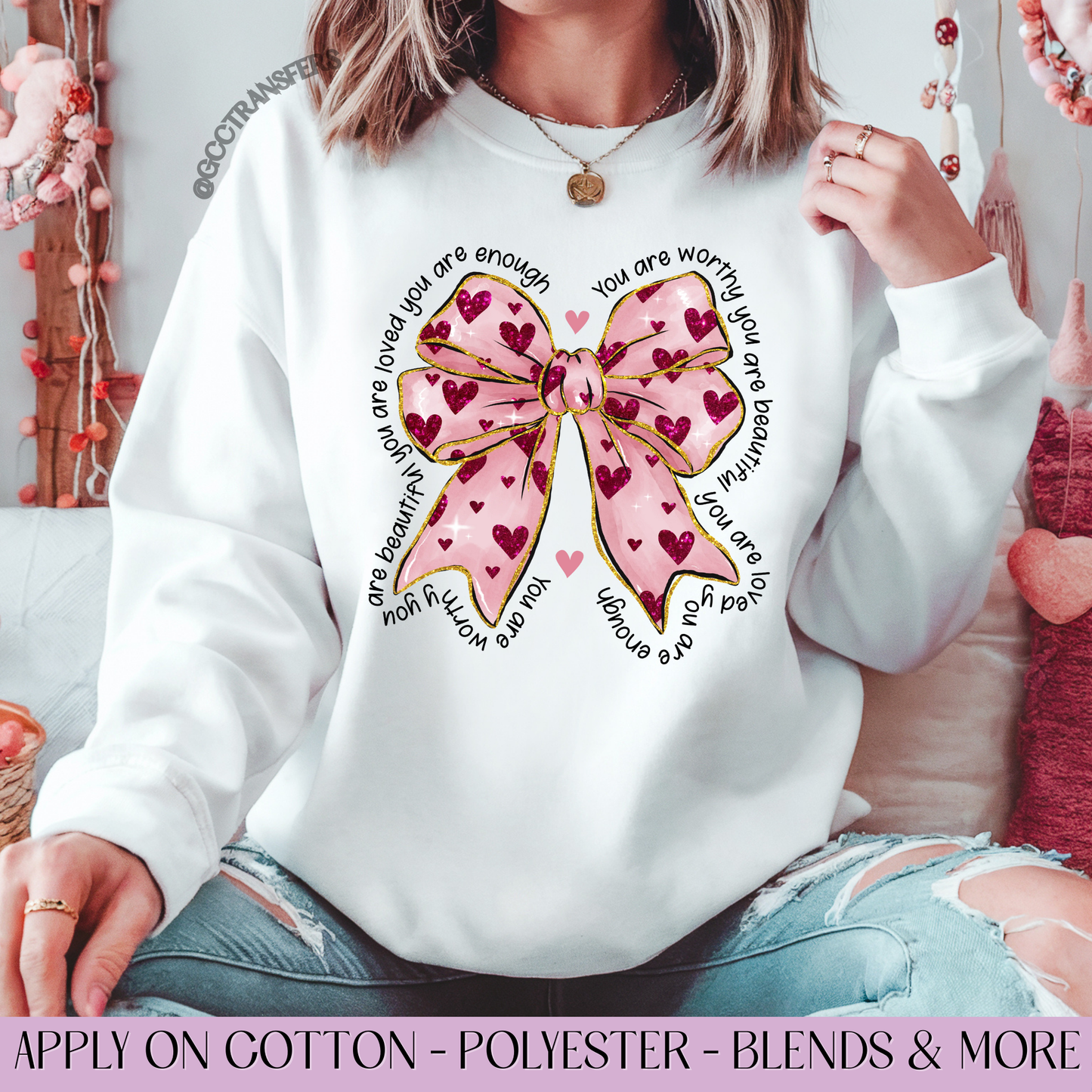 You are Enough Pink Bow - Full Color DTF Transfer