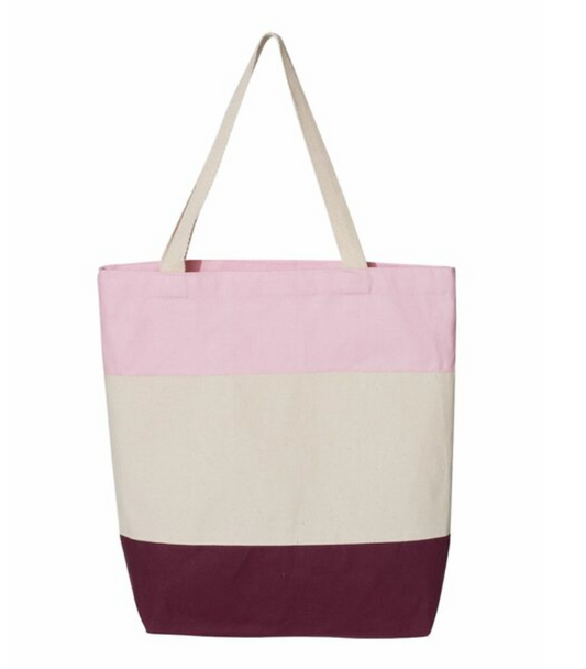 Maroon/Natural/Light Pink - Tri-color Tote Bag