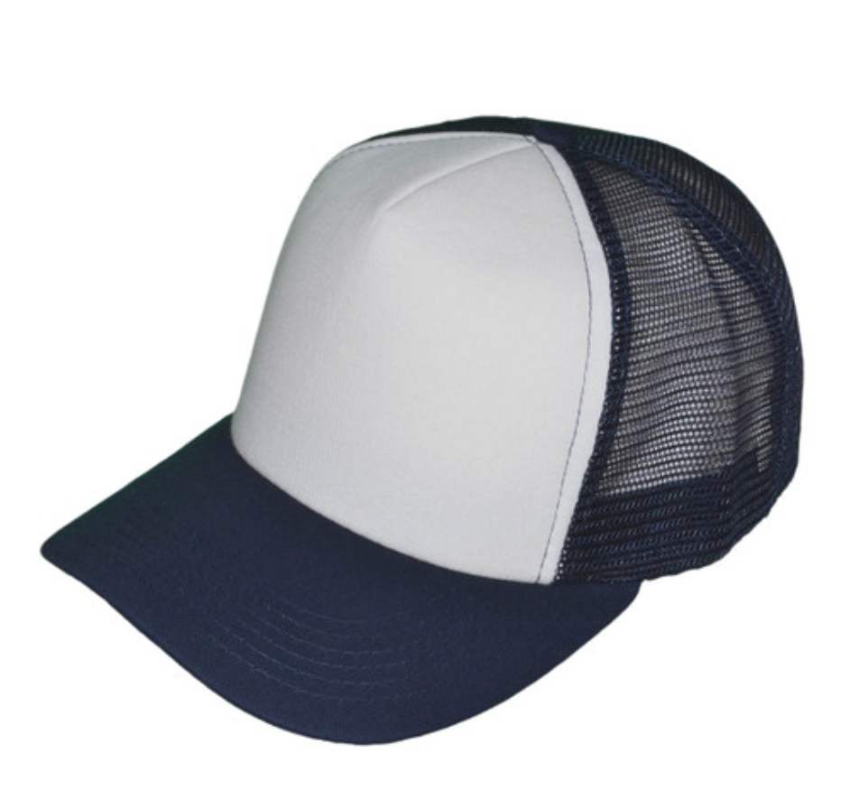 White/Navy - 5 Panel Cotton Foam Trucker Hats